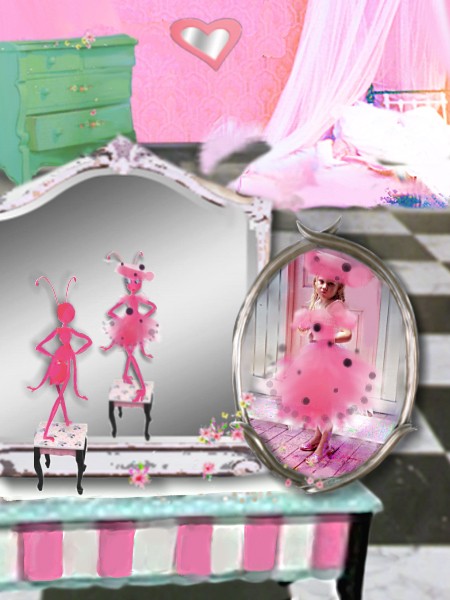 Little Pink Ant looks in mirror